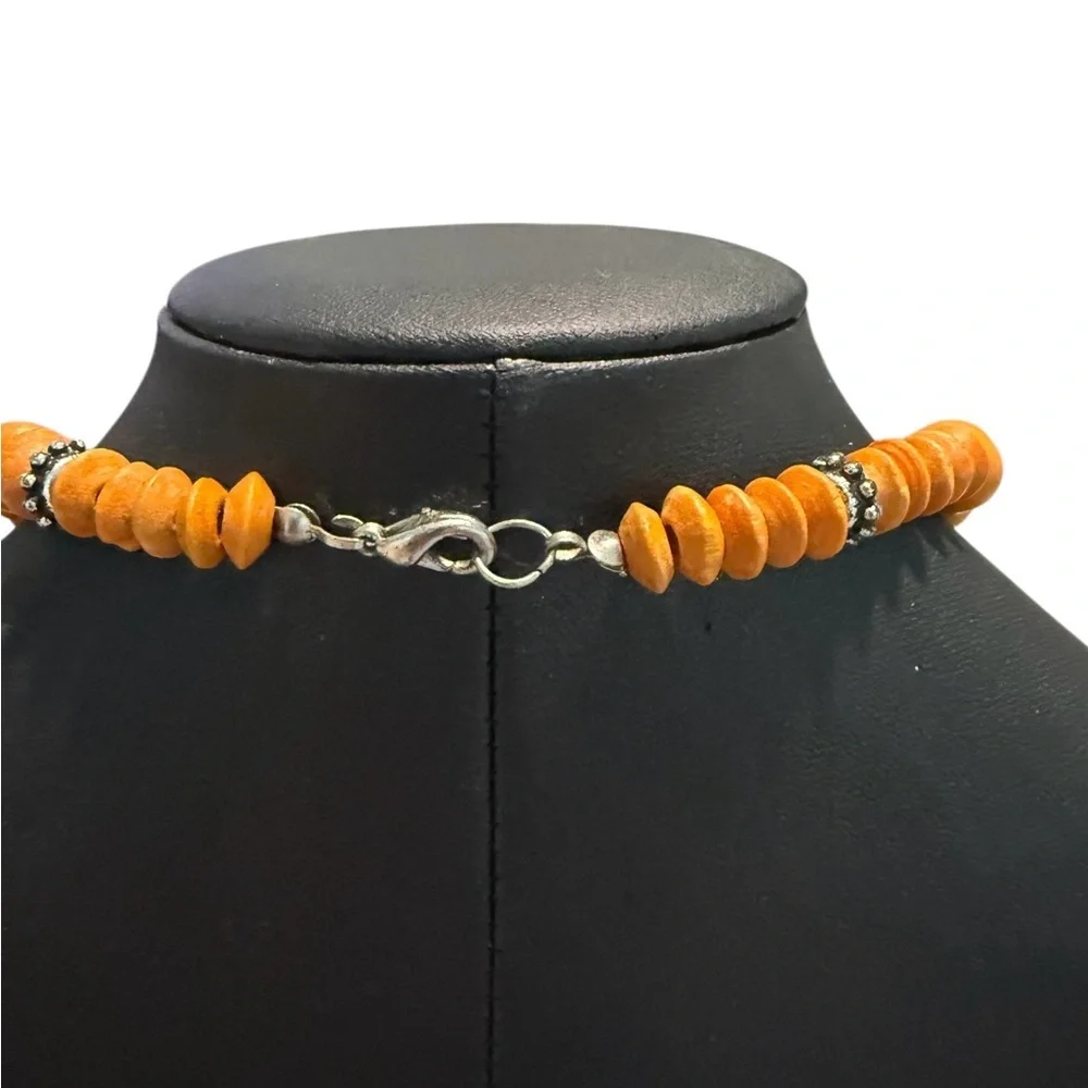 Elegant Orange Wood Beaded Necklace‎